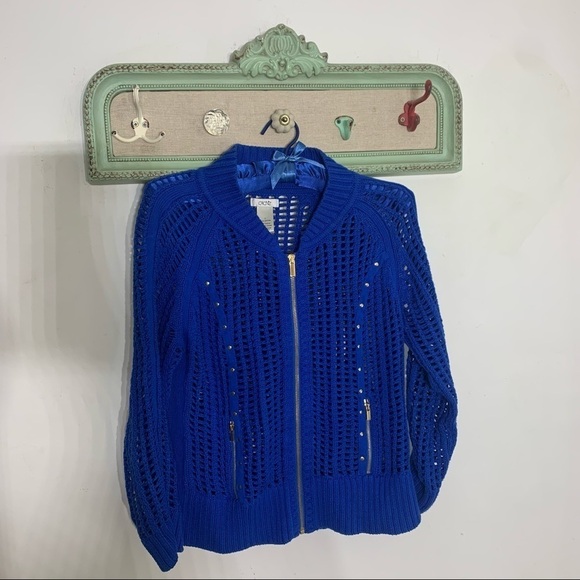 Cache royal blue open knit crochet studded cardigan small women’s top jacket - Picture 1 of 5